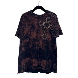 Affliction Black Brown Cross Wing Graphic T-Shirt Mens Size L